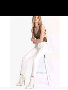 MOTHER Rascal Crop Fray Cream Puff Slim Straight Jeans Size 25